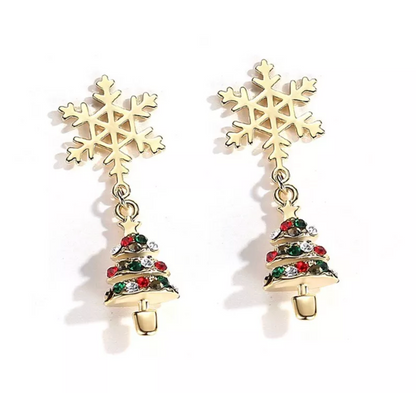 Snowflake & Crystal Tree Drop Earrings - Earrings - 18k Gold Plated Waterproof Jewellery - Collection 9