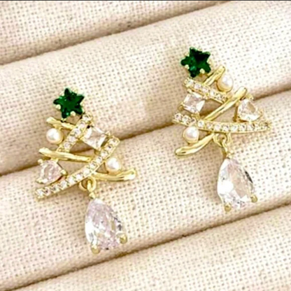 Pearl & Crystal Christmas Tree Stud Earrings - Earrings - 18k Gold Plated Waterproof Jewellery - Collection 9
