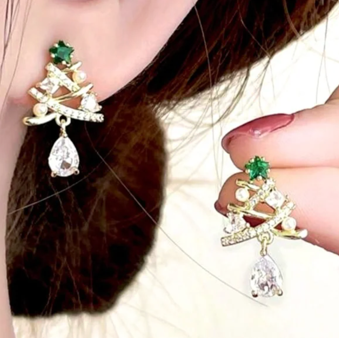 Pearl & Crystal Christmas Tree Stud Earrings - Earrings - 18k Gold Plated Waterproof Jewellery - Collection 9