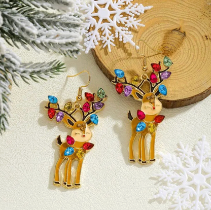 Multicolor Crystal Reindeer Drop Earrings - Earrings - 18k Gold Plated Waterproof Jewellery - Collection 9