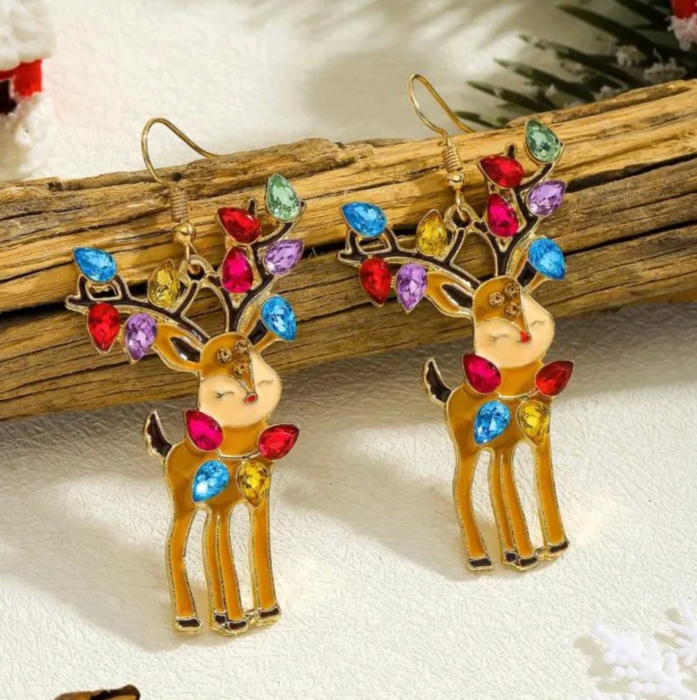 Multicolor Crystal Reindeer Drop Earrings - Earrings - 18k Gold Plated Waterproof Jewellery - Collection 9