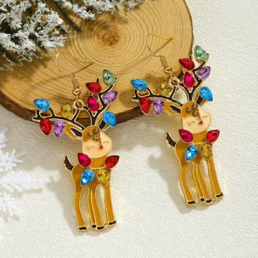Multicolor Crystal Reindeer Drop Earrings - Earrings - 18k Gold Plated Waterproof Jewellery - Collection 9