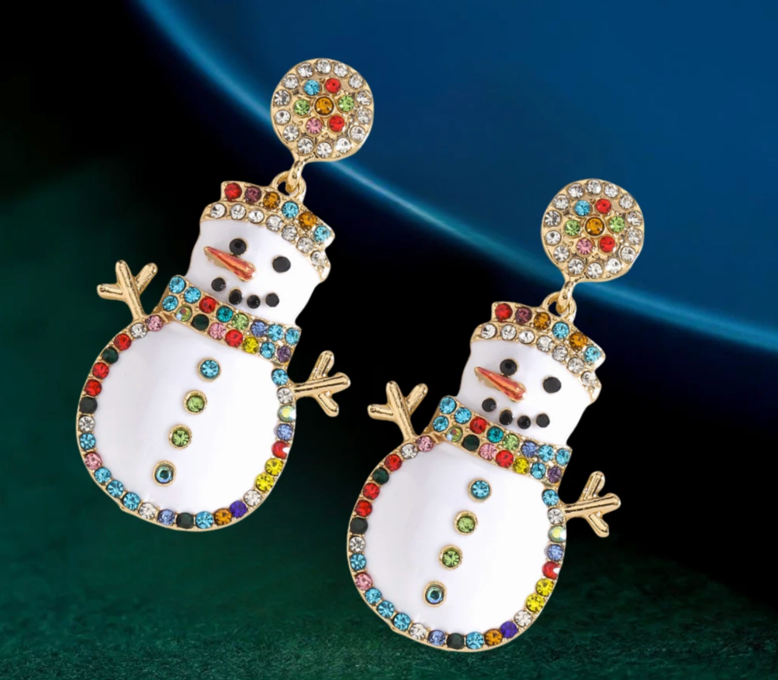 Multicolor Crystal Snowman Drop Earrings - Earrings - 18k Gold Plated Waterproof Jewellery - Collection 9