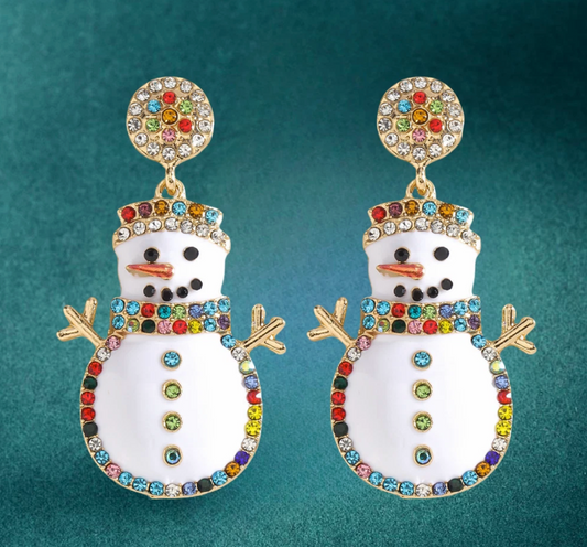 Multicolor Crystal Snowman Drop Earrings - Earrings - 18k Gold Plated Waterproof Jewellery - Collection 9