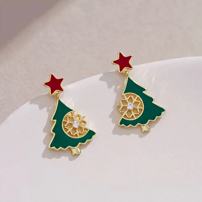 Star & Tree Snowflake Drop Earrings - Earrings - 18k Gold Plated Waterproof Jewellery - Collection 9