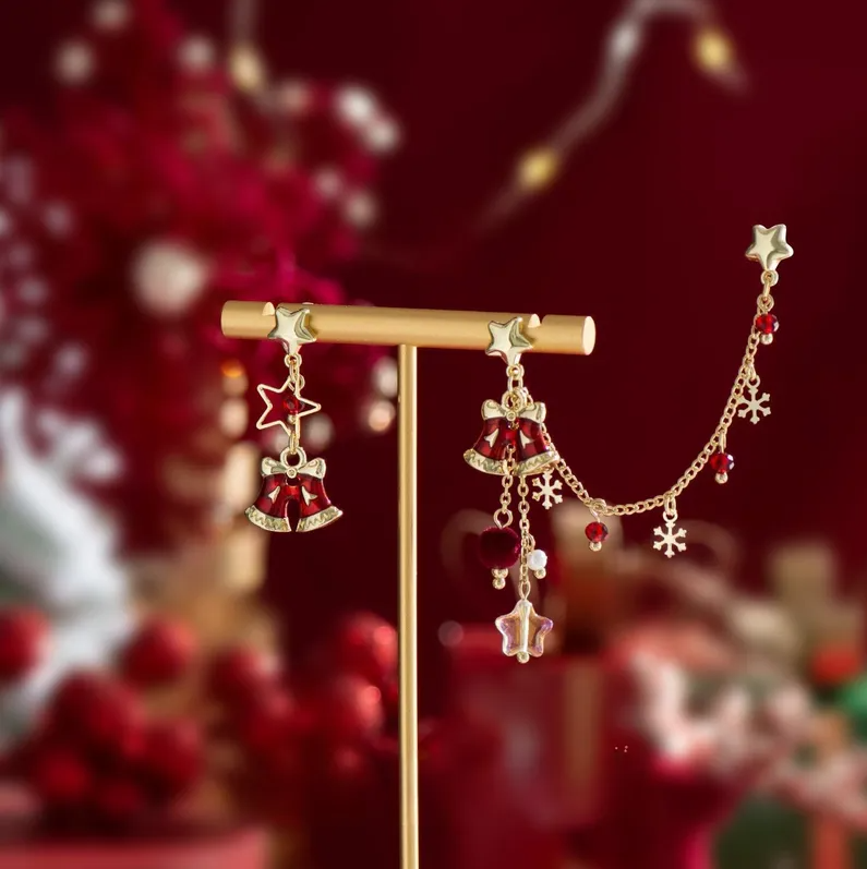 Star Bell & Snowflake Chain Ear Cuff Set - Earrings - 18k Gold Plated Waterproof Jewellery - Collection 9