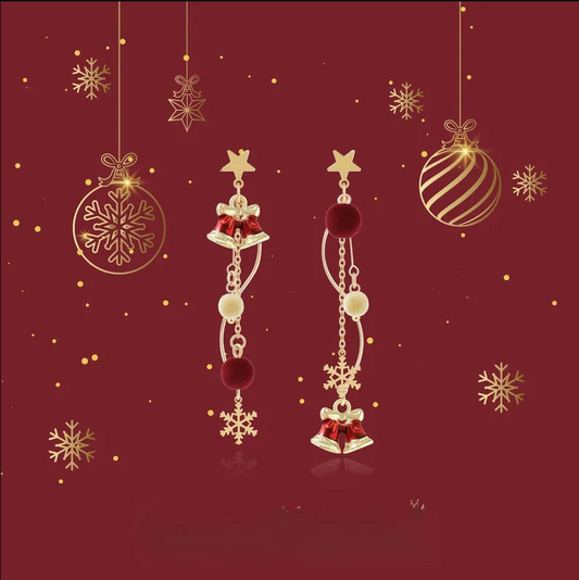 Bell & Snowflake Asymmetric Chain Earrings - Earrings - 18k Gold Plated Waterproof Jewellery - Collection 9