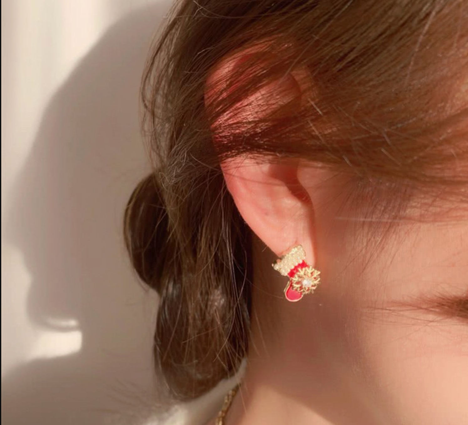 Pearl Trim Red Mitten Stud Earrings - Earrings - 18k Gold Plated Waterproof Jewellery - Collection 9