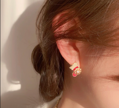 Pearl Trim Red Mitten Stud Earrings - Earrings - 18k Gold Plated Waterproof Jewellery - Collection 9