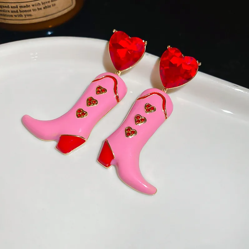 Pink Heart Boot Drop Earrings - Earrings - 18k Gold Plated Waterproof Jewellery - Collection 9