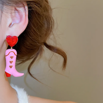 Pink Heart Boot Drop Earrings - Earrings - 18k Gold Plated Waterproof Jewellery - Collection 9