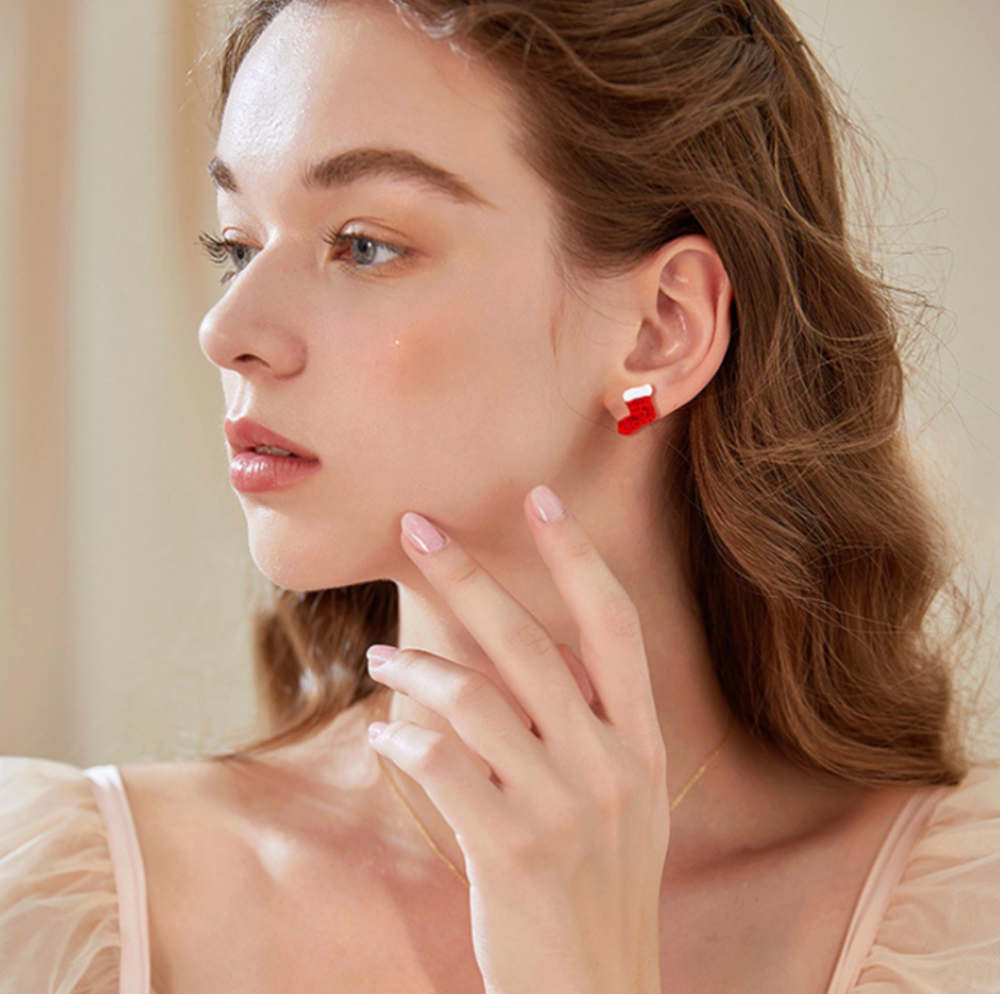 Red Crystal Santa Hat & Stocking Stud Earrings - Earrings - 18k Gold Plated Waterproof Jewellery - Collection 9