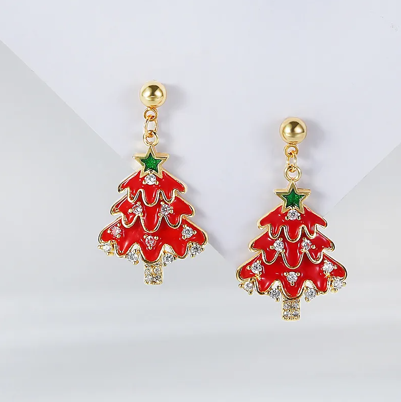 Red Enamel Christmas Tree Drop Earrings - Earrings - 18k Gold Plated Waterproof Jewellery - Collection 9