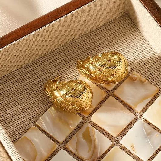 Gold Woven Knot Stud Earrings - - 18k Gold Plated Waterproof Jewellery - Collection 9