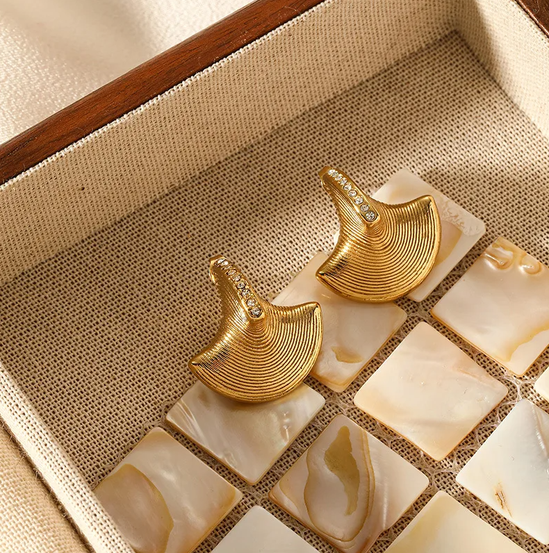 Gold Fan Stud Earrings - - 18k Gold Plated Waterproof Jewellery - Collection 9