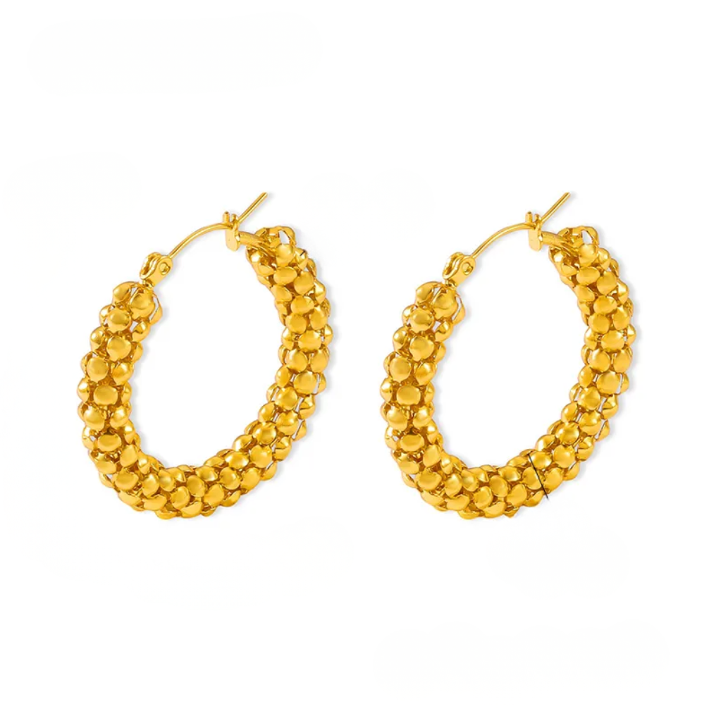 Gold Textured Hoop Earrings - hoop - 18k Gold Plated Waterproof Jewellery - Collection 9