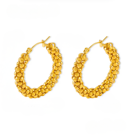 Gold Textured Hoop Earrings - hoop - 18k Gold Plated Waterproof Jewellery - Collection 9