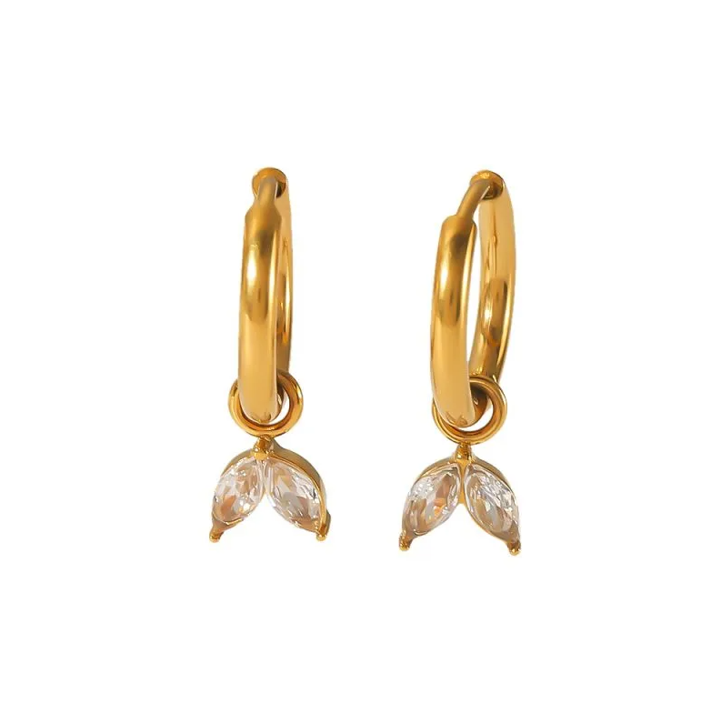 Gold Leaf Charm Hoop Earrings - - 18k Gold Plated Waterproof Jewellery - Collection 9