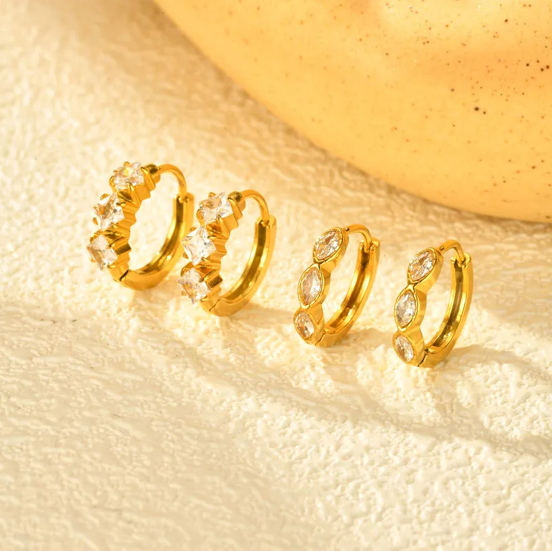 Gold Crystal Hoop Earrings Set - - 18k Gold Plated Waterproof Jewellery - Collection 9