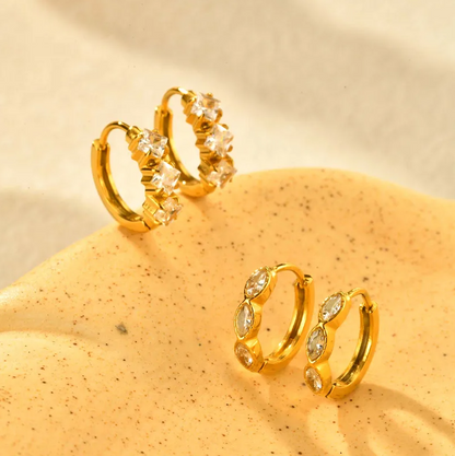 Gold Crystal Hoop Earrings Set - - 18k Gold Plated Waterproof Jewellery - Collection 9