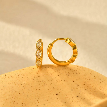 Gold Crystal Hoop Earrings Set - - 18k Gold Plated Waterproof Jewellery - Collection 9