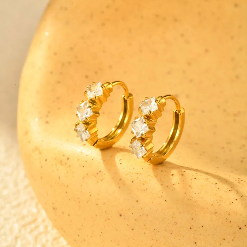 Gold Crystal Hoop Earrings Set - - 18k Gold Plated Waterproof Jewellery - Collection 9