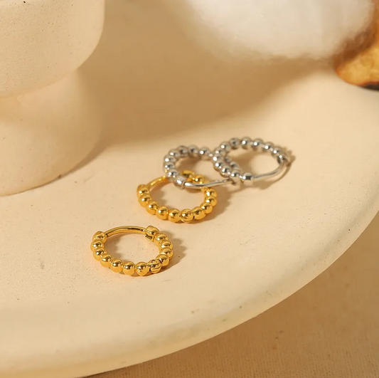 Mini Beaded Hoop Earrings Two Golden Set - - 18k Gold Plated Waterproof Jewellery - Collection 9