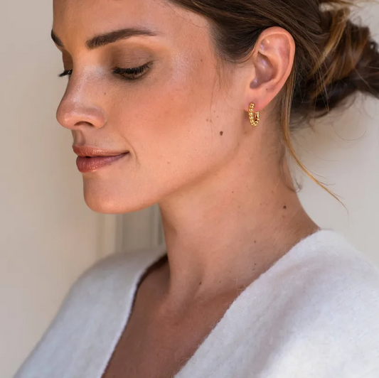 Mini Beaded Hoop Earrings Two Golden Set - - 18k Gold Plated Waterproof Jewellery - Collection 9