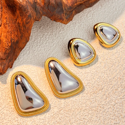 Gold Silver Mixed Metal Geometric Stud Earrings - - 18k Gold Plated Waterproof Jewellery - Collection 9