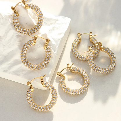 Gold Crystal Encrusted Hoop Earrings - - 18k Gold Plated Waterproof Jewellery - Collection 9