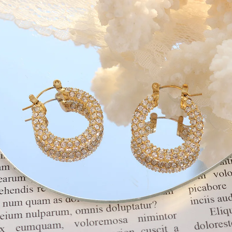 Gold Crystal Encrusted Hoop Earrings - - 18k Gold Plated Waterproof Jewellery - Collection 9