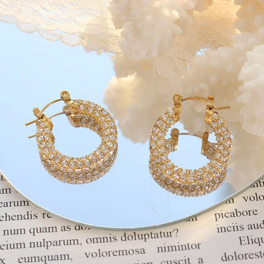 Gold Crystal Encrusted Hoop Earrings - - 18k Gold Plated Waterproof Jewellery - Collection 9