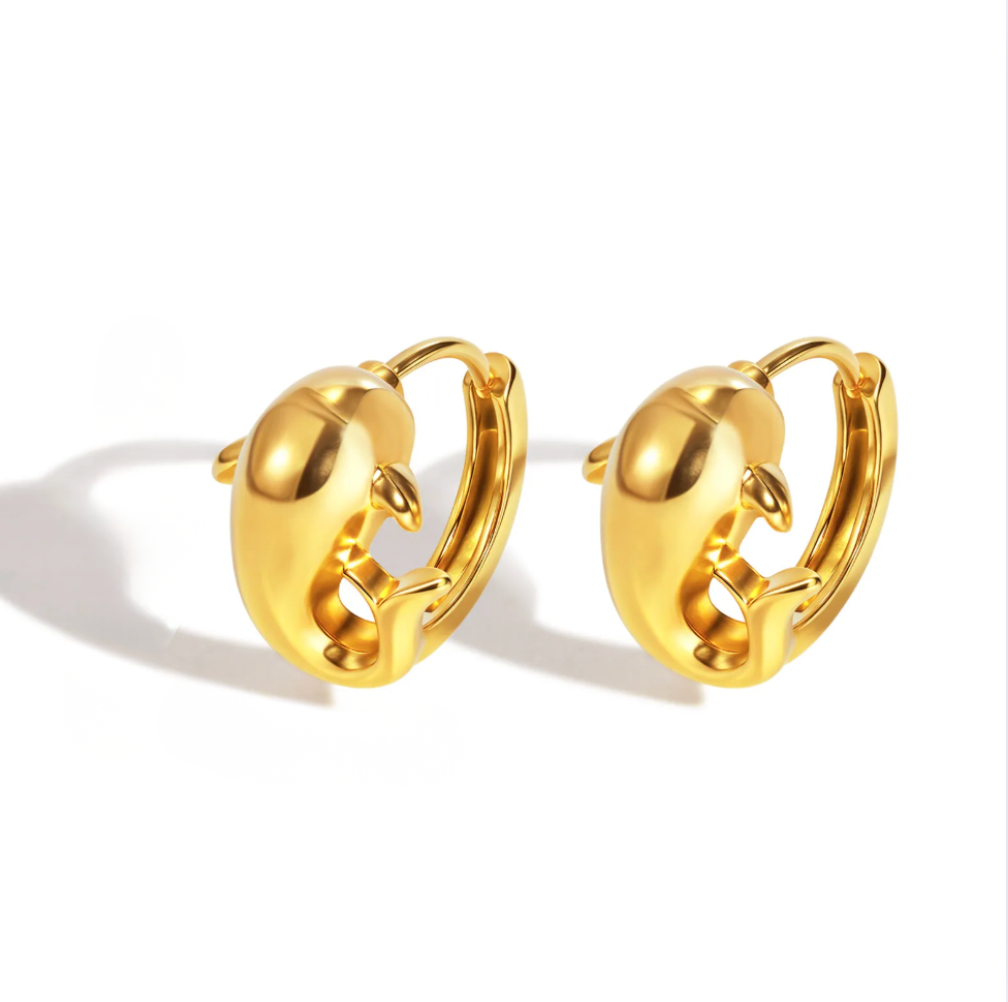 Gold Dolphin Hoop Earrings - - 18k Gold Plated Waterproof Jewellery - Collection 9