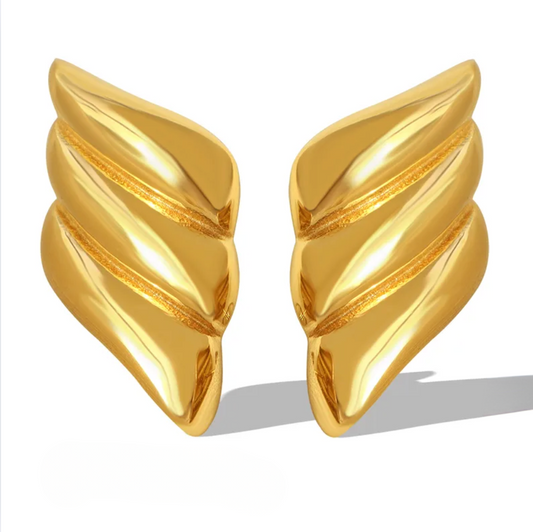 Gold Twisted Croissant Stud Earrings - - 18k Gold Plated Waterproof Jewellery - Collection 9