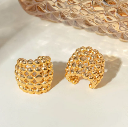 Gold Honeycomb Ear Cuffs - - 18k Gold Plated Waterproof Jewellery - Collection 9