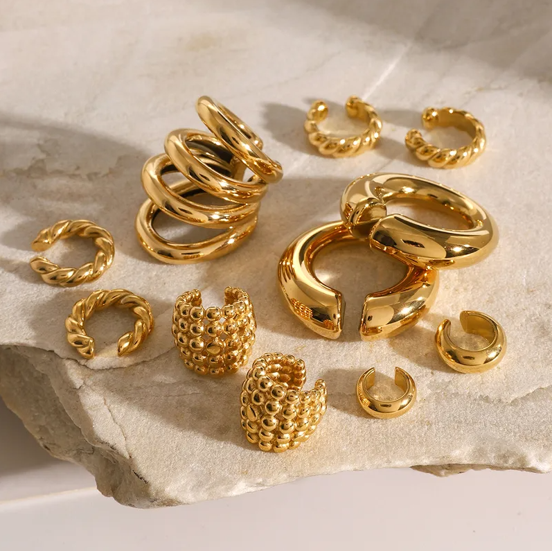 Gold Honeycomb Ear Cuffs - - 18k Gold Plated Waterproof Jewellery - Collection 9