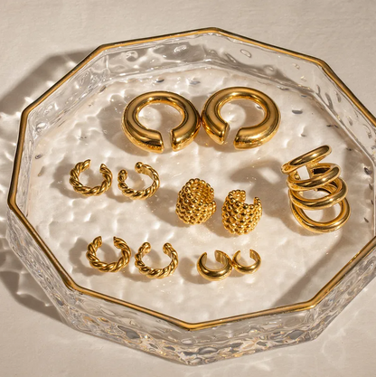 Gold Honeycomb Ear Cuffs - - 18k Gold Plated Waterproof Jewellery - Collection 9