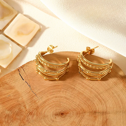 Gold Layered Chain C-Hoop Earrings - - 18k Gold Plated Waterproof Jewellery - Collection 9