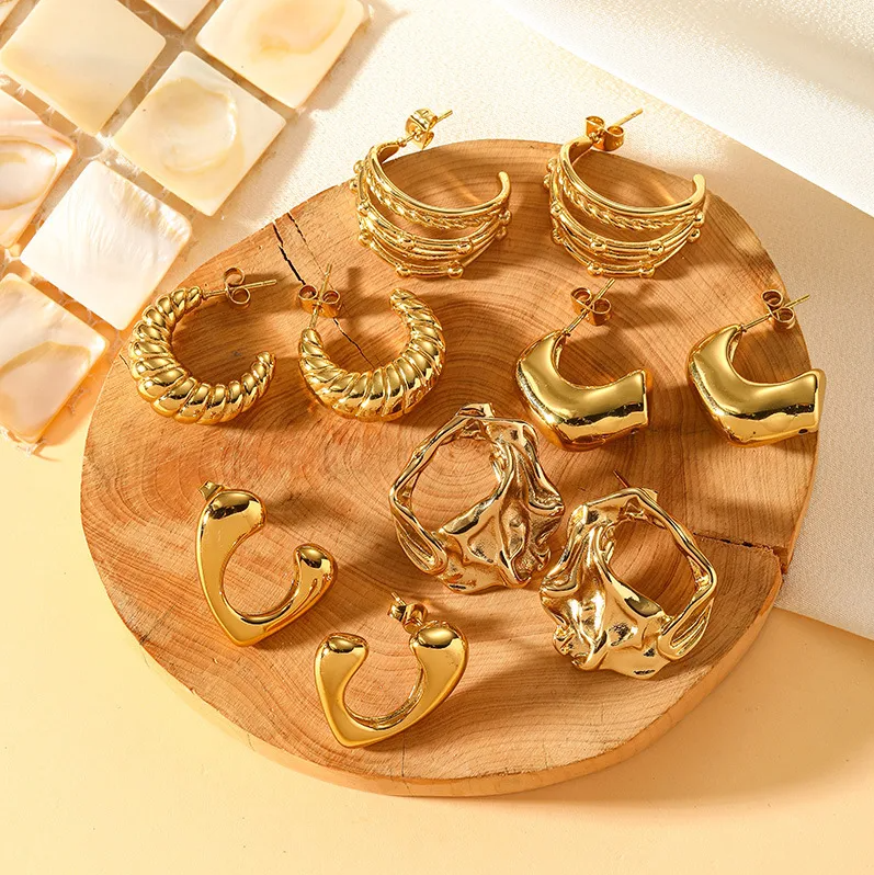 Gold Chunky Wave C-Hoop Earrings - - 18k Gold Plated Waterproof Jewellery - Collection 9