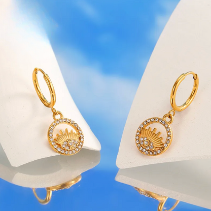 Gold Evil Eye Crystal Hoop Earrings - - 18k Gold Plated Waterproof Jewellery - Collection 9