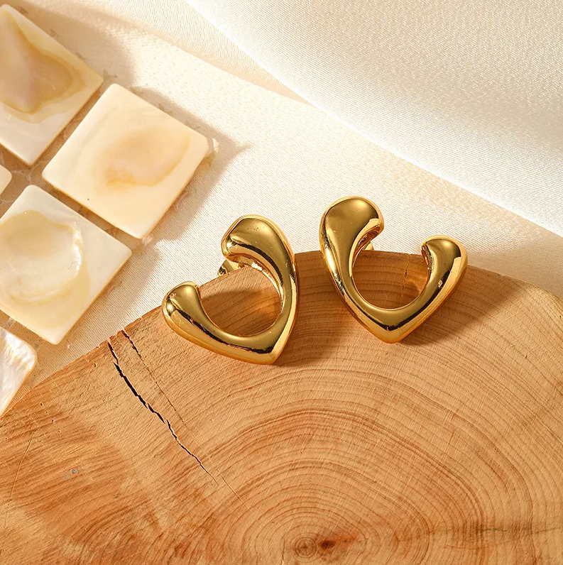 Gold Abstract Heart C-Hoop Earrings - - 18k Gold Plated Waterproof Jewellery - Collection 9