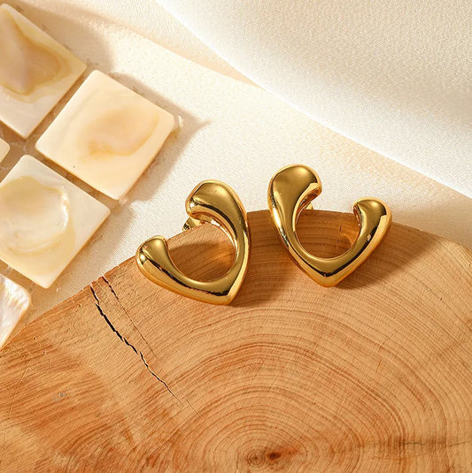 Gold Abstract Heart C-Hoop Earrings - - 18k Gold Plated Waterproof Jewellery - Collection 9