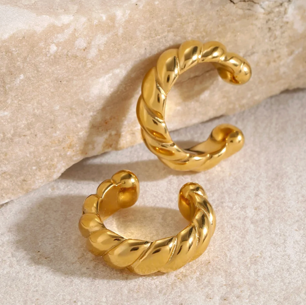Gold Twisted Rope Ear Cuff - - 18k Gold Plated Waterproof Jewellery - Collection 9