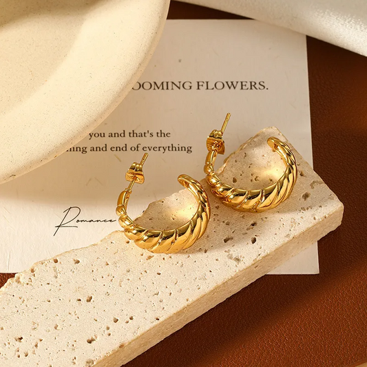 Gold Twisted Rope C-Hoop Earrings - - 18k Gold Plated Waterproof Jewellery - Collection 9