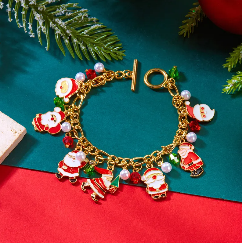 Santa Charm & Pearl Toggle Bracelet - Bracelets - 18k Gold Plated Waterproof Jewellery - Collection 9