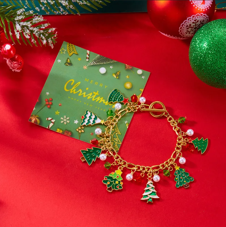 Christmas Tree Charm & Crystal Bracelet - Bracelets - 18k Gold Plated Waterproof Jewellery - Collection 9