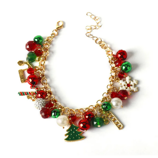 Festive Crystal & Pearl Charm Bracelet - Bracelets - 18k Gold Plated Waterproof Jewellery - Collection 9