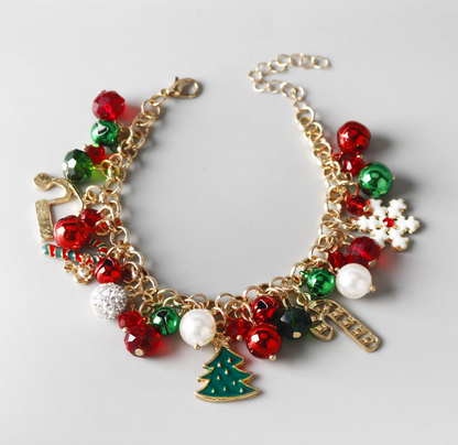 Festive Crystal & Pearl Charm Bracelet - Bracelets - 18k Gold Plated Waterproof Jewellery - Collection 9