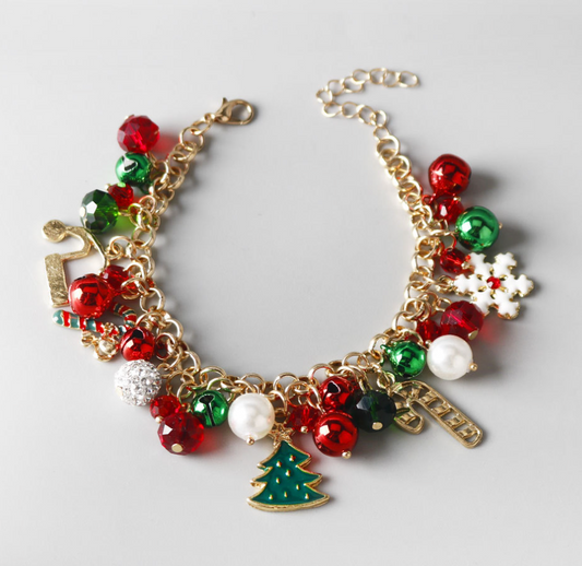 Festive Crystal & Pearl Charm Bracelet - Bracelets - 18k Gold Plated Waterproof Jewellery - Collection 9