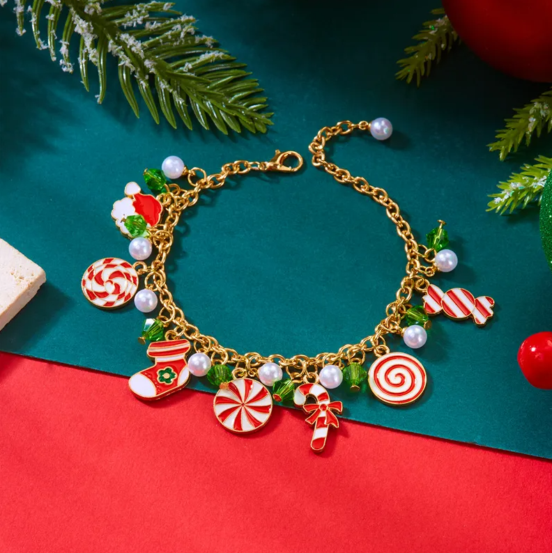 Christmas Candy & Stocking Charm Bracelet - Bracelets - 18k Gold Plated Waterproof Jewellery - Collection 9